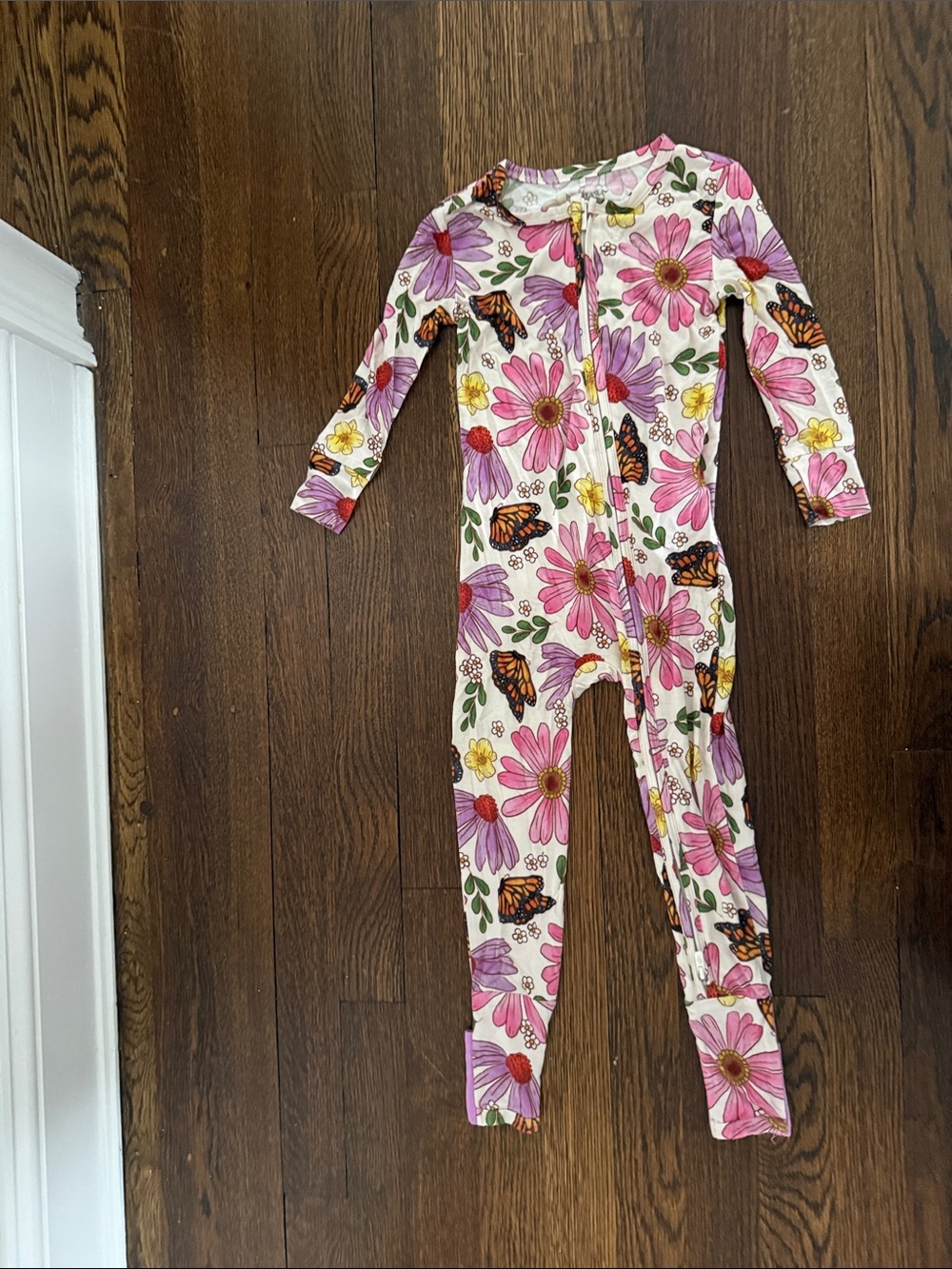 Posh Peanut Pink Floral & Butterfly Footed One-Piece